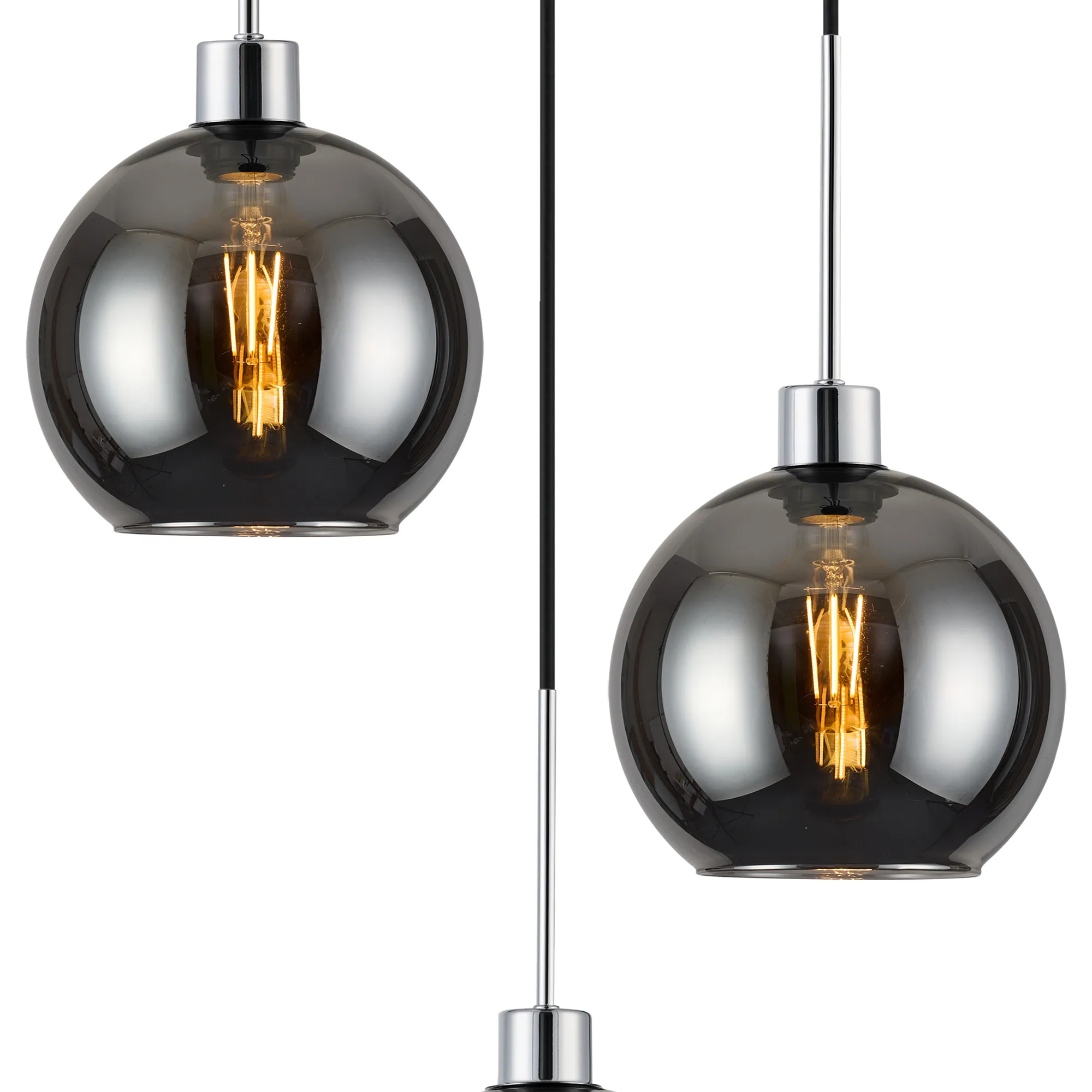 Lori 40cm Round Pendant, 3 Light Adjustable E27, Polished Chrome/Chrome Open Mouth Round Globe Shades DK1271  Deco Lori Polished Chrome